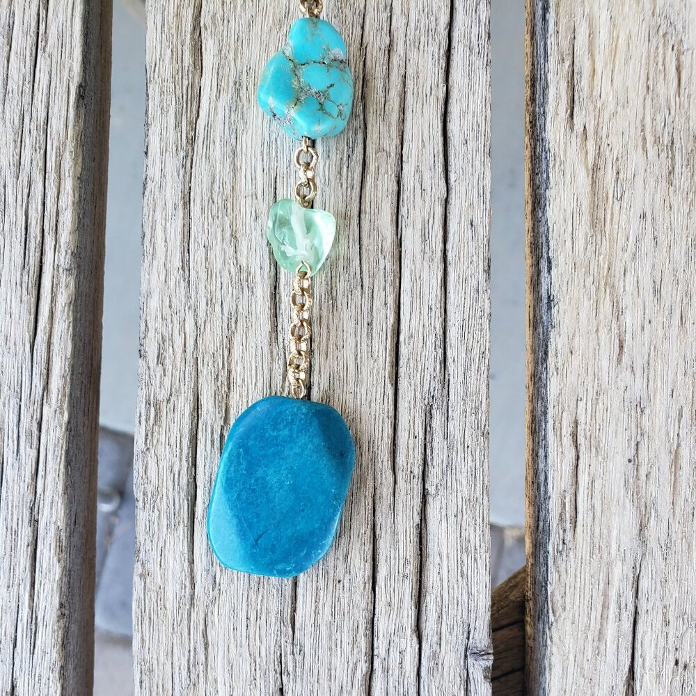 Chico's Chunky Goldtone and Faux Turquoise Necklace - Picture 3 of 7